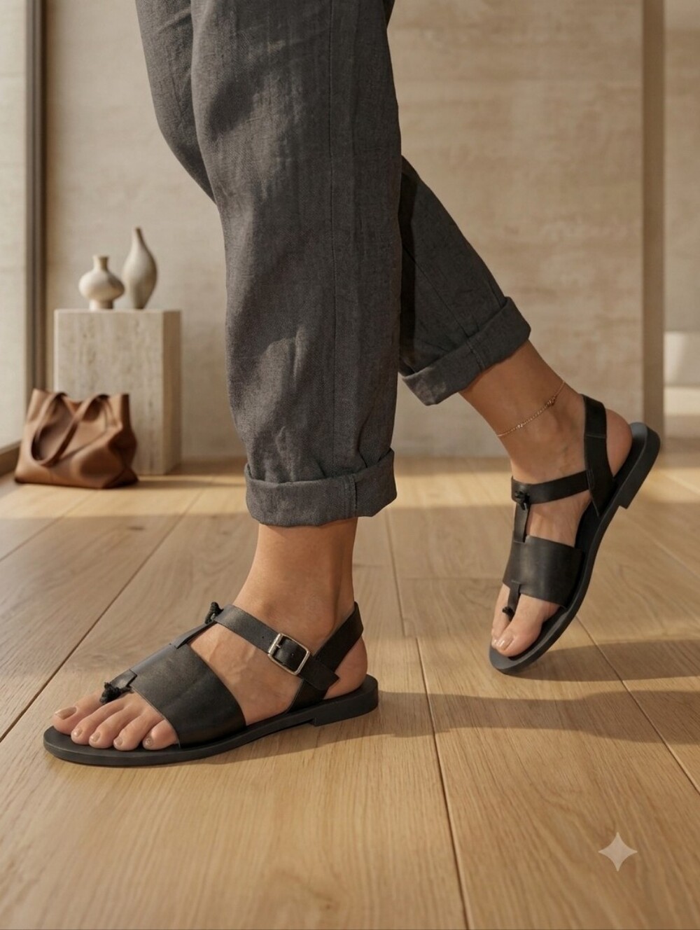H&M Divided Black Leather Sandals